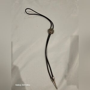 Black Leather Bolo Tie with Silver Accents